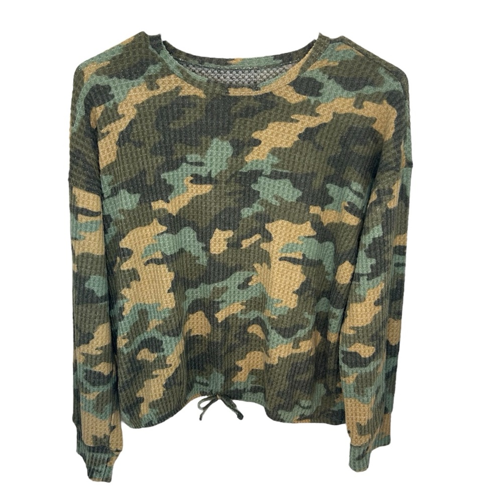 Treasure & Bond Waffle Knit Camouflage Girls Sweater Size XL 14/16